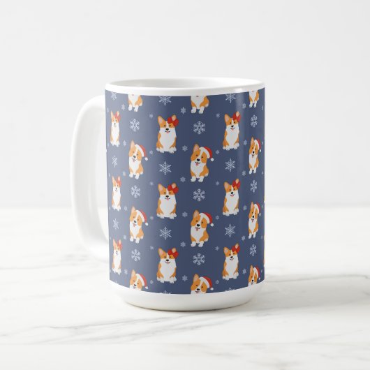 Corgis in Weihnachtsmannmützen und Schneeflocken-M Kaffeetasse (Vorderseite Links)