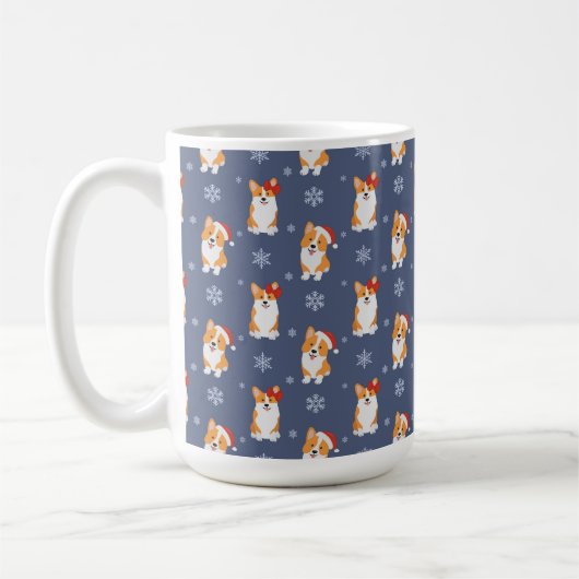 Corgis in Weihnachtsmannmützen und Schneeflocken-M Kaffeetasse (Links)