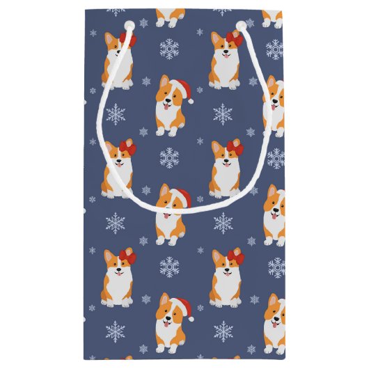 Corgis in Weihnachtsmannmützen und Schneeflocken-M Kleine Geschenktüte (Rückseite)