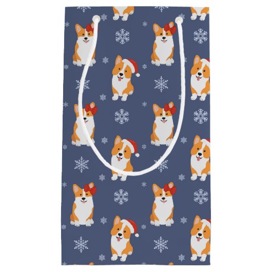 Corgis in Weihnachtsmannmützen und Schneeflocken-M Kleine Geschenktüte (Vorderseite)