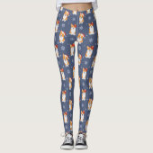 Corgis in Weihnachtsmannmützen und Schneeflocken-M Leggings (Vorderseite)
