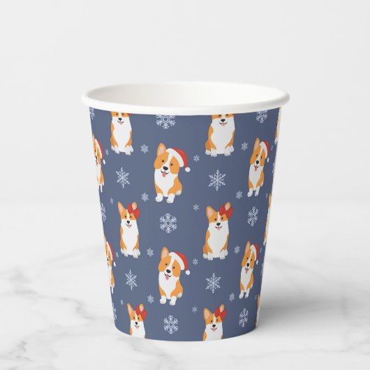 Corgis in Weihnachtsmannmützen und Schneeflocken-M Pappbecher (Rückseite)