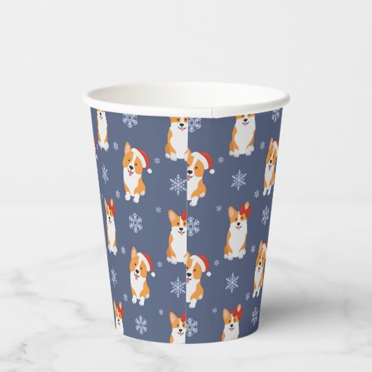 Corgis in Weihnachtsmannmützen und Schneeflocken-M Pappbecher (Rechts)