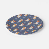 Corgis in Weihnachtsmannmützen und Schneeflocken-M Pappteller (Schrägansicht)