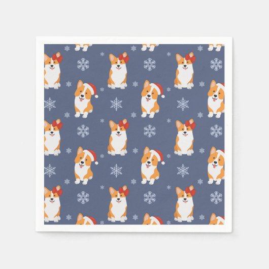 Corgis in Weihnachtsmannmützen und Schneeflocken-M Serviette (Vorderseite)