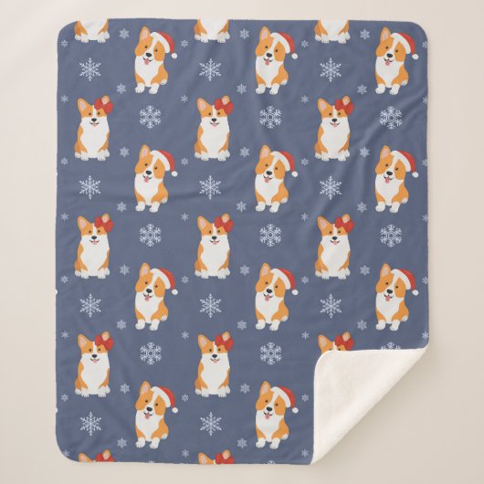 Corgis in Weihnachtsmannmützen und Schneeflocken-M Sherpadecke (Vorderseite)