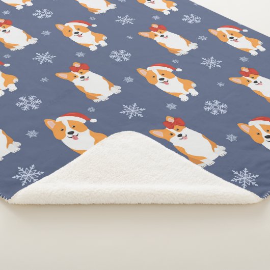 Corgis in Weihnachtsmannmützen und Schneeflocken-M Sherpadecke (3/4)