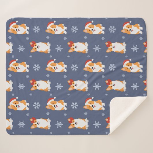 Corgis in Weihnachtsmannmützen und Schneeflocken-M Sherpadecke (Vorderseite (Horizontal))