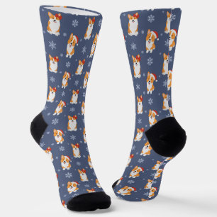 Corgis in Weihnachtsmannmützen und Schneeflocken-M Socken