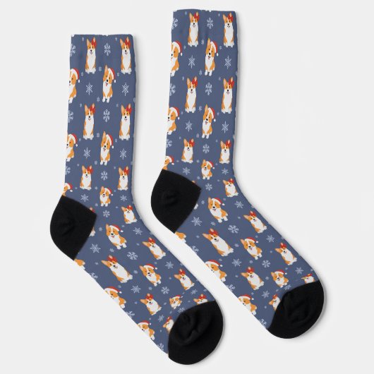 Corgis in Weihnachtsmannmützen und Schneeflocken-M Socken (Rechts)