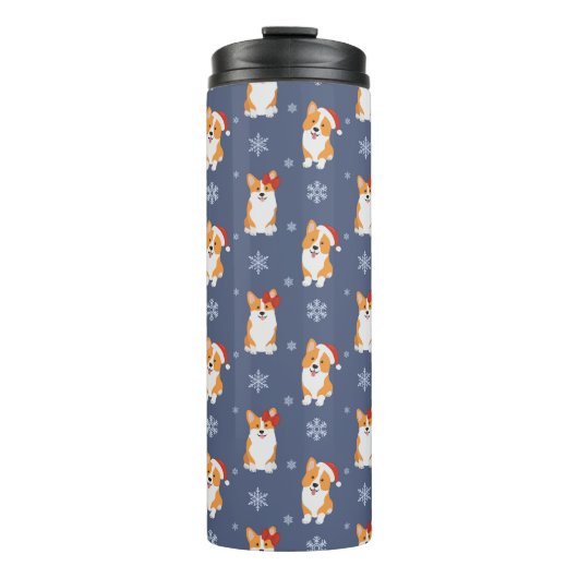Corgis in Weihnachtsmannmützen und Schneeflocken-M Thermosbecher (Vorderseite)