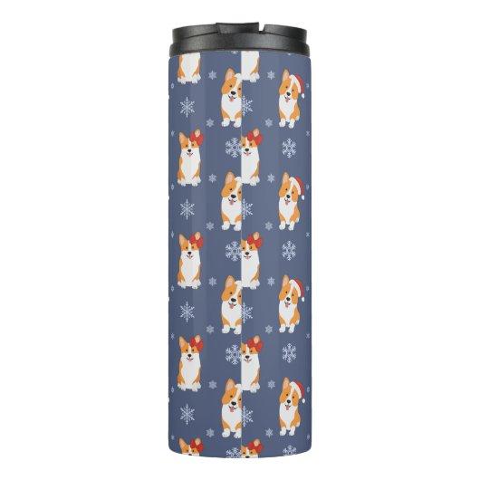 Corgis in Weihnachtsmannmützen und Schneeflocken-M Thermosbecher (Rückseite)