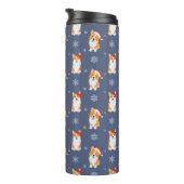 Corgis in Weihnachtsmannmützen und Schneeflocken-M Thermosbecher (Nach rechts gedreht)