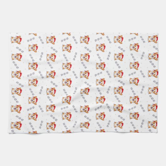 Corgis in Weihnachtsmannmützen Weihnachtsmuster Geschirrtuch (Horizontal)