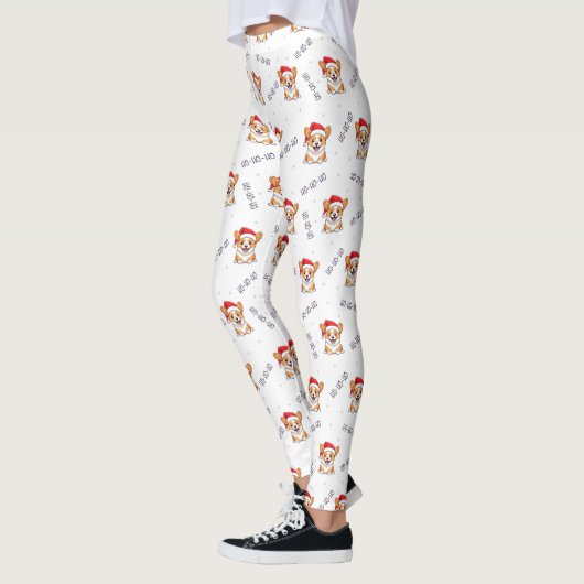 Corgis in Weihnachtsmannmützen Weihnachtsmuster Leggings (Links)
