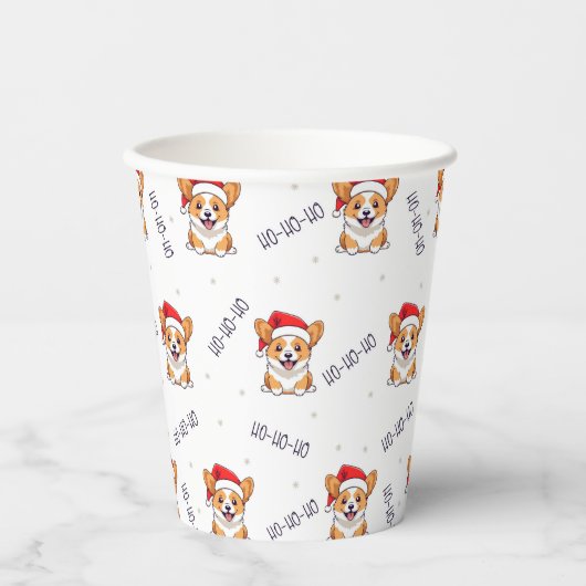 Corgis in Weihnachtsmannmützen Weihnachtsmuster Pappbecher (Vorderseite)