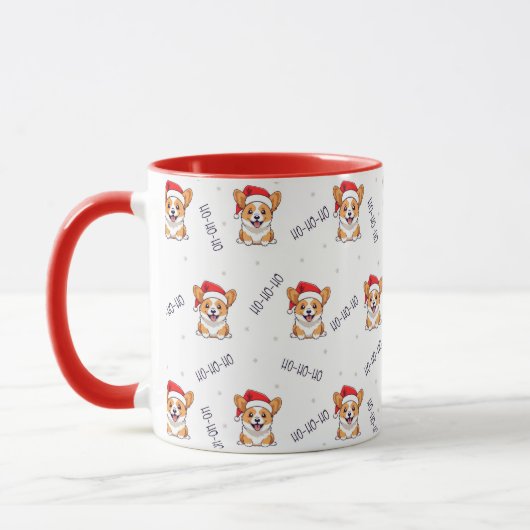 Corgis in Weihnachtsmannmützen Weihnachtsmuster Tasse (Links)