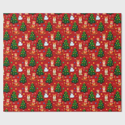 Corgis schmücken die Weihnachtsbaumstruktur - rot Geschenkpapier (Flach)