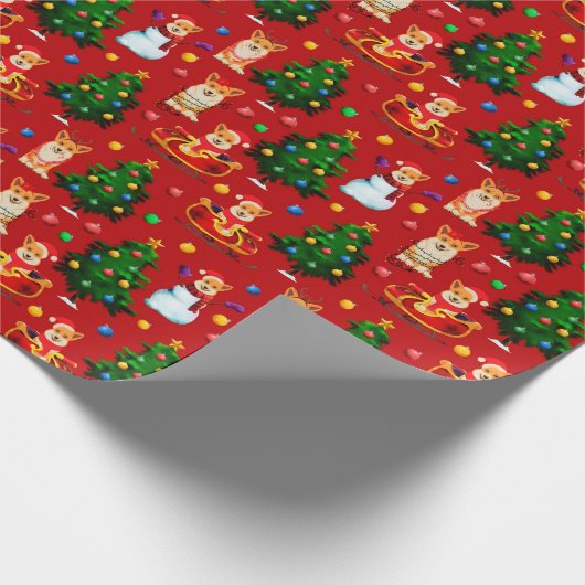 Corgis schmücken die Weihnachtsbaumstruktur - rot Geschenkpapier (Ecke)