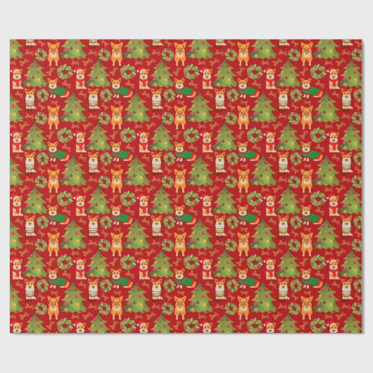Corgis schmücken die Weihnachtsbaumstruktur - rot Geschenkpapier (Flach)