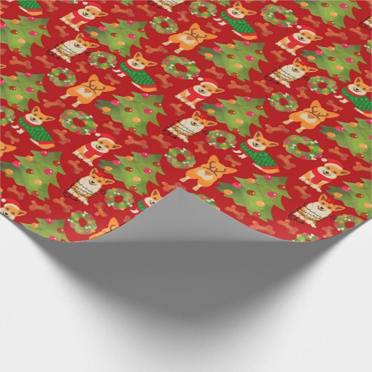 Corgis schmücken die Weihnachtsbaumstruktur - rot Geschenkpapier (Ecke)