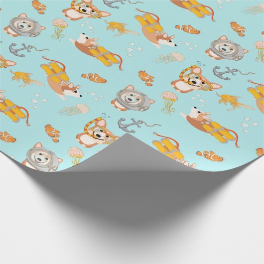 Corgis tauchen im Ozeanmuster Geschenkpapier (Ecke)
