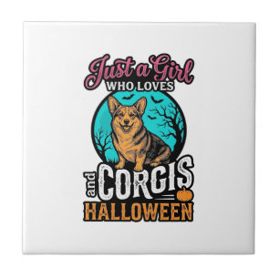 Corgis und Halloween-Mädchen Vintage-Prägungsshirt Fliese