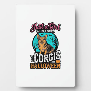 Corgis und Halloween-Mädchen Vintage-Stickerei-Shi Fotoplatte