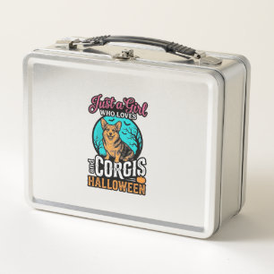 Corgis und Halloween-Mädchen Vintage-Stickerei-Shi Metall Brotdose