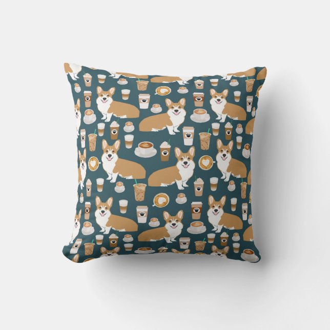 Corgis und Kaffees Pillow - niedliches Corgi-Gesch Kissen (Vorderseite)