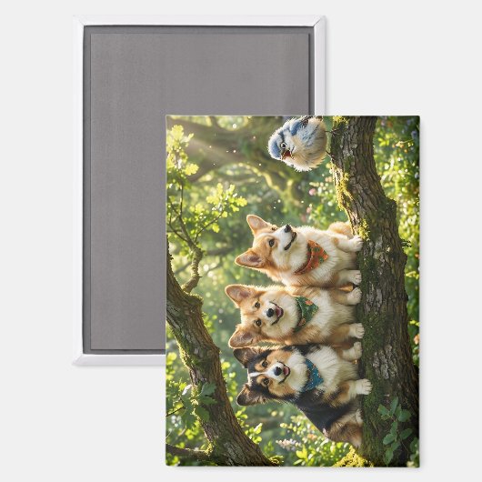 Corgis und Vogel Magnet (Vorderseite/Rückseite)