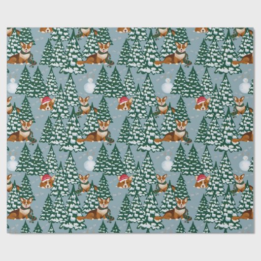 Corgis verzieren den Weihnachtsbaum im Waldblau Geschenkpapier (Flach)
