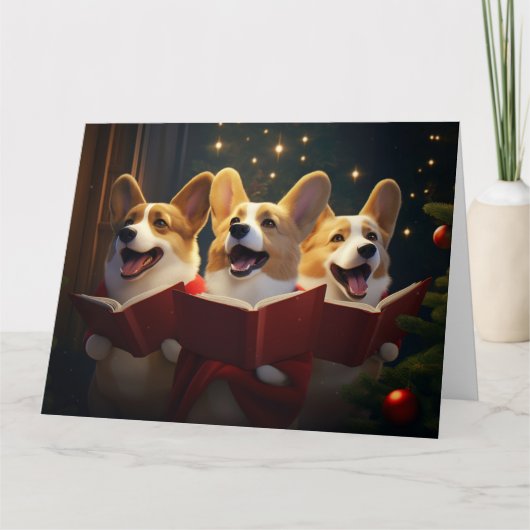 Corgis Weihnachts-Caroling Feiertag Karte (Vorderseite)