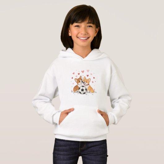 Corgis with soccer ball for Valentine's Day Hoodie (Vorne ganz)