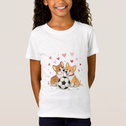 Corgis with soccer ball for Valentine's Day T-Shirt (Vorderseite)