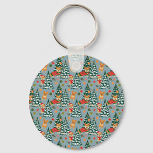 Corgis zieren den Weihnachtsbaum im Wald Schlüsselanhänger