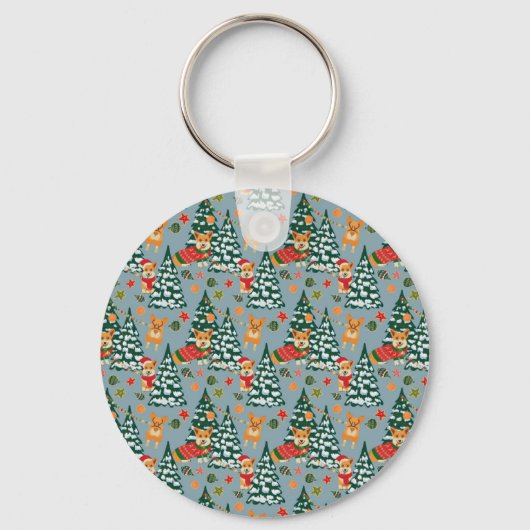 Corgis zieren den Weihnachtsbaum im Wald Schlüsselanhänger (Vorderseite)