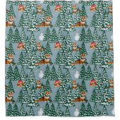 Corgis zieren den Weihnachtsbaum in Forest Blue Duschvorhang (Vorderseite)