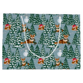 Corgis zieren den Weihnachtsbaum in Forest Blue Große Geschenktüte (Rückseite)