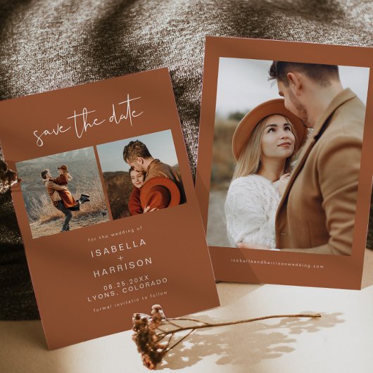 CORIANDER Boho Terracotta Foto Save the Date Einladung