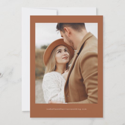 CORIANDER Boho Terracotta Foto Save the Date Einladung (Rückseite)