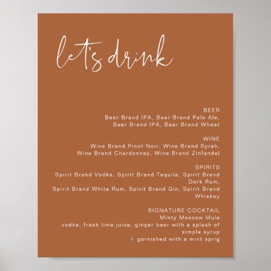 CORIANDER Terracotta Let's Drink Bar Menu Untersch Poster (Vorne)