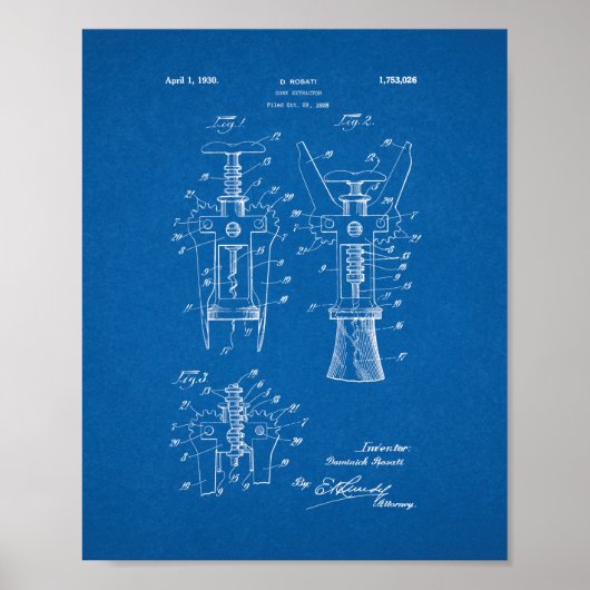 Cork Extractor Patent - Blueprint Poster (Vorne)