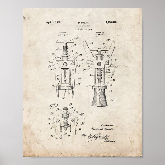 Cork Extractor Patent - Old Look Poster (Vorne)