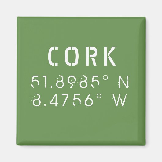 Cork Ireland Längengrad Latitude Magnet (Vorne)