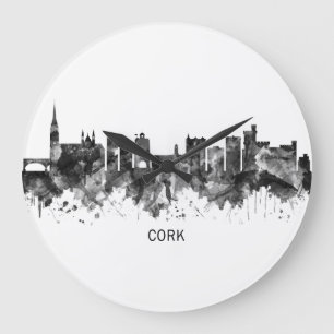 Cork Ireland Skyline BW Große Wanduhr