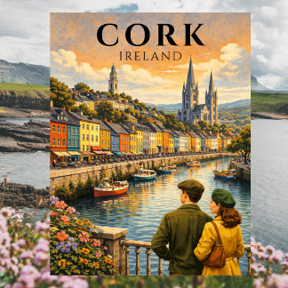 Cork Ireland Vintage Travel Harbour Boats Postkarte