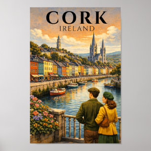 Cork Irland Vintage Reise Hafen Boote Poster
