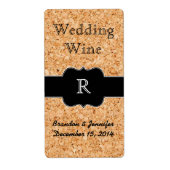 Cork Look and Monogram Wedding Mini Wine Label (Vorne)