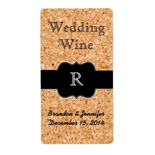 Cork Look and Monogram Wedding Mini Wine Label (Vorne)